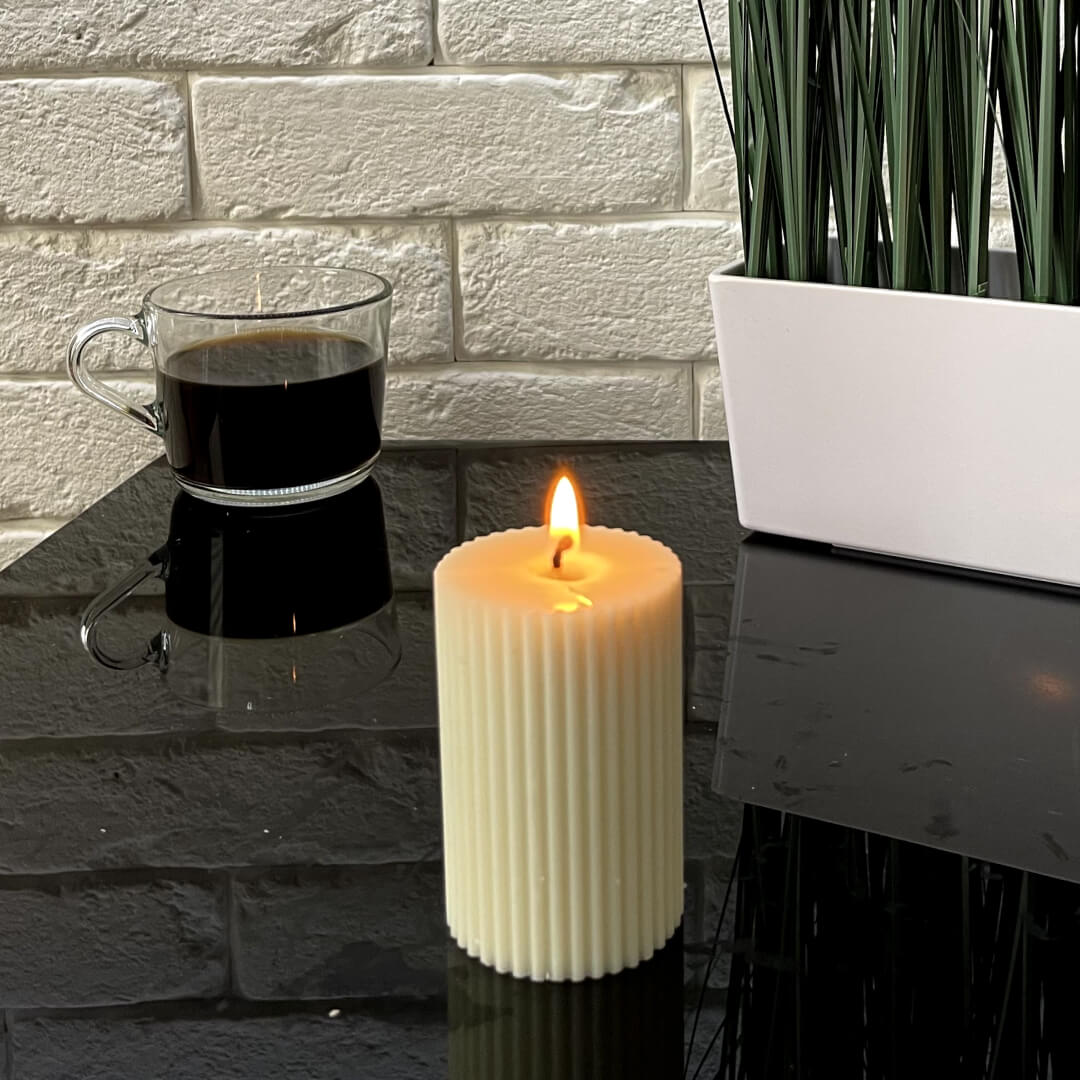 Ribbed Soy Wax Pillar Candle 5 x 7.5 cm