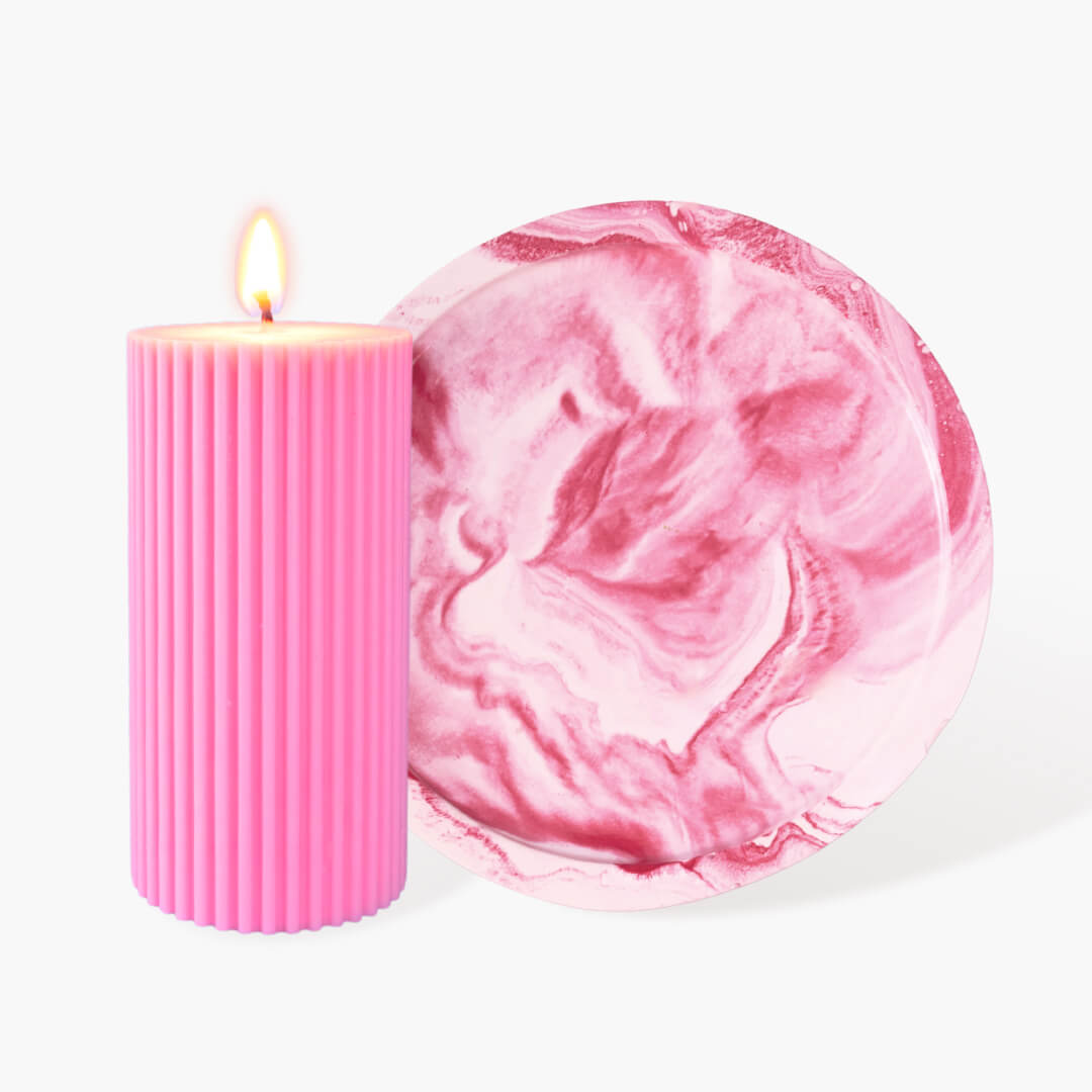 Ribbed Soy Pillar Candle 5 x 10 cm + Round Base