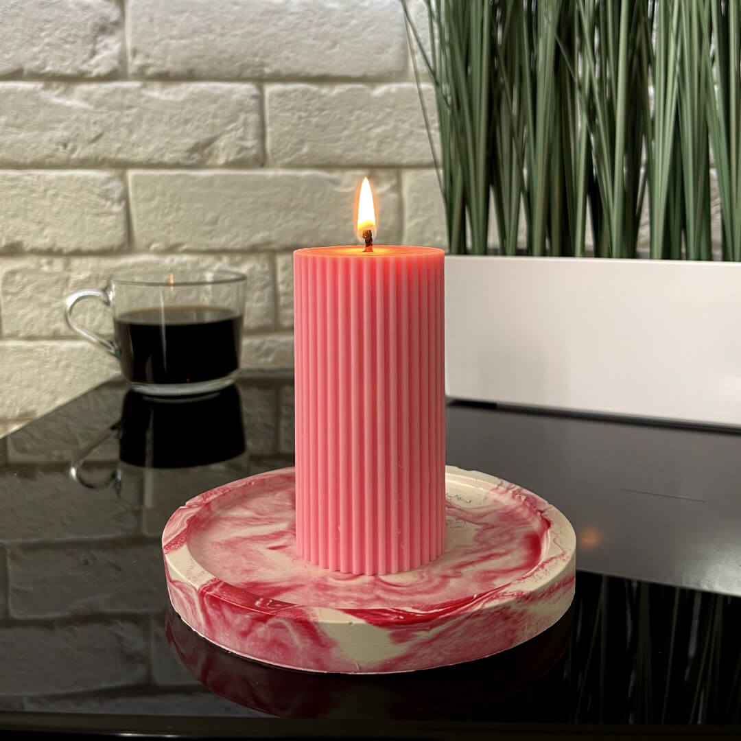 Ribbed Soy Pillar Candle 5 x 10 cm + Round Base