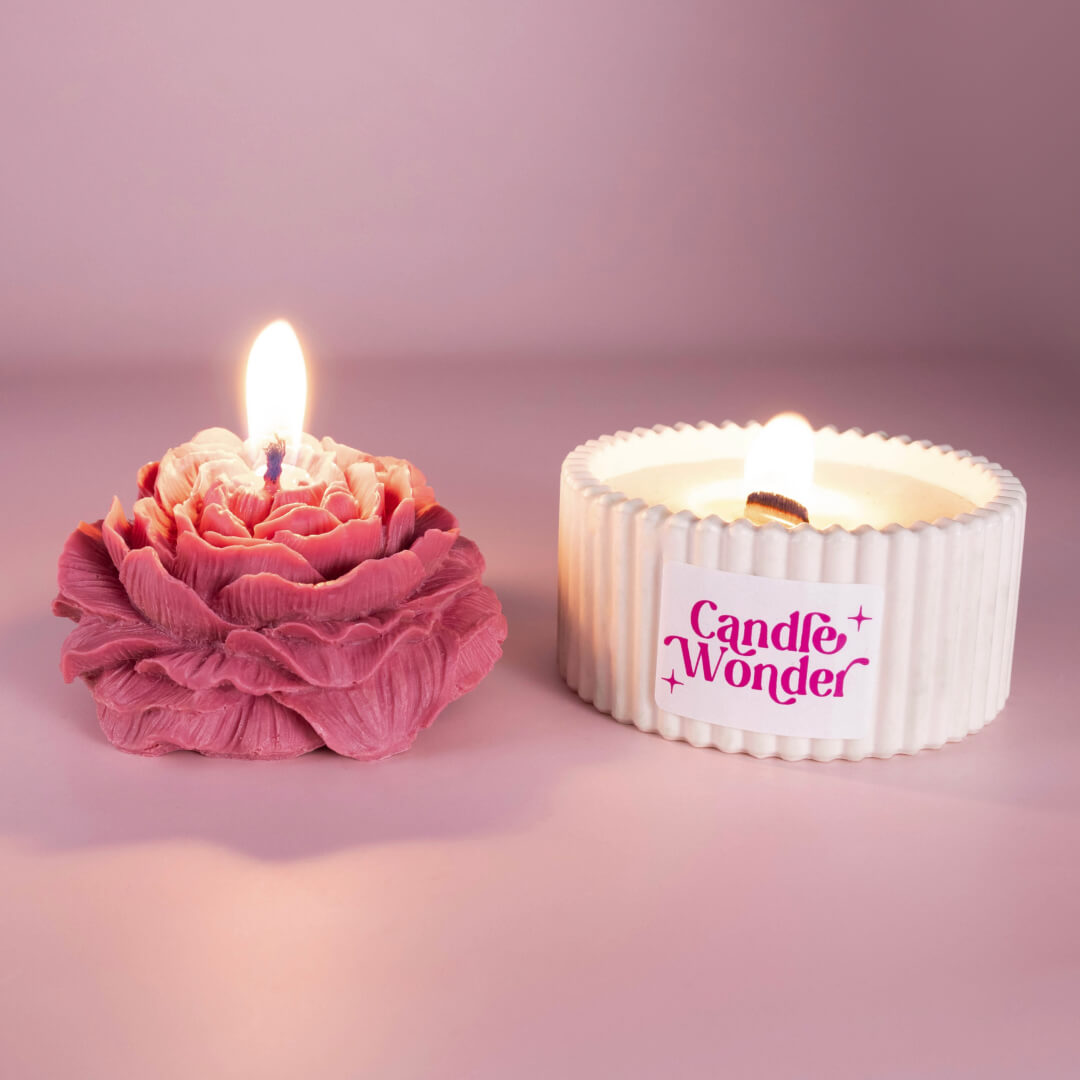 Set of Soy Scented Candle in Plaster and a Beeswax Rose